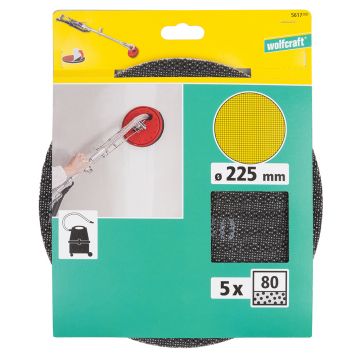 Set 5 foi abrazive Wolfcraft 5617000, prindere velcro, pentru lemn si vopsea, D 225 mm