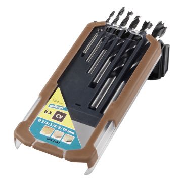 Set 6 burghie pentru lemn Wolfcraft 7108000, 3-10 mm in cutie de plastic 2k