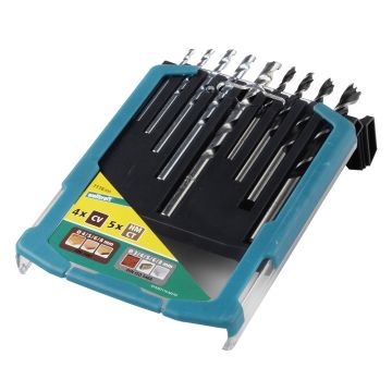 Set 9 burghie mixte Wolfcraft 7116000, 3-8 mm, pentru piatra, lemn, tija cilindrica, in cutie glisanta din plastic 2K