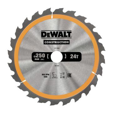Disc Dewalt DT1956 pentru fierastrau circular, D 250x30x3.0 mm, 24 dinti, pentru taiere rapida, seria Dewalt Construction