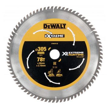 Disc Dewalt DT99576 pentru fierastrau circular, D 305x30x2.16 mm, 78 dinti, pentru taiere extra-fina, seria Extreme Runtime