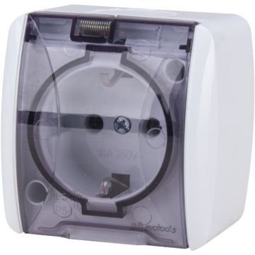 Evotools  678532 - Priza simpla 230 V pe tencuiala impamantare capac rabatabil de protectie