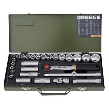 Proxxon  23000 - Set capete chei tubulare 8-34  mm patrat 1/2 inch 29 bucati