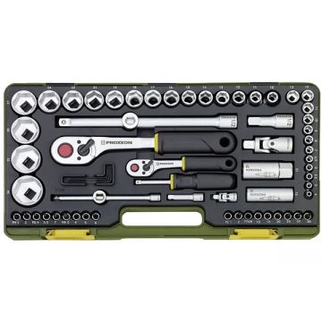 Proxxon  23286 - Set capete chei tubulare -  mm patrat 1/4 si 1/2 inch 65 bucati