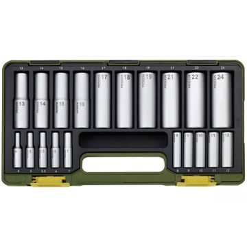 Proxxon  23292 - Set capete chei tubulare 4-24  mm patrat 1/4 si 1/2 inch 20 bucati