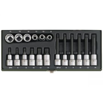 Proxxon  23296 - Set capete chei tubulare 5-21  mm patrat 1/2 inch 18 bucati