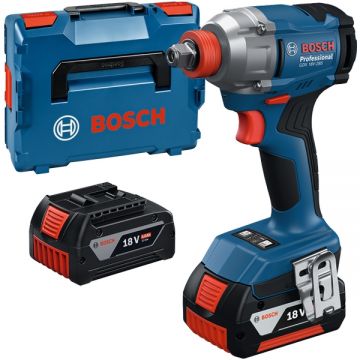 Bosch  GDX 18V-285 - Masina de insurubat cu impact cu 2 acumulatori Li-Ion 18 V 4 Ah patrat 1/2 inch si hexagon interior 1/4 inch 285 Nm M8-M18 valiza speciala