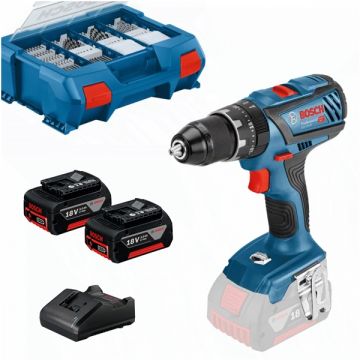 Bosch  GSB 18V-28 - Masina de gaurit si insurubat cu percutie cu 2 acumulatori Li-Ion 18 V 3 Ah 63 Nm led iluminare valiza plastic accesorii