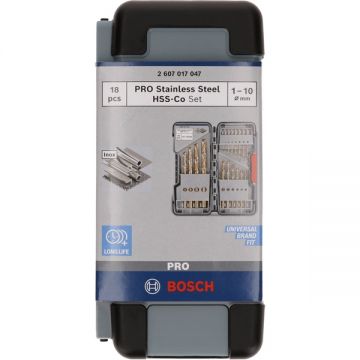 Bosch  PRO Stainless Steel HSS-Co - Set burghie metal HSS-CO 1-10  mm tija cilindrica 18  bucati