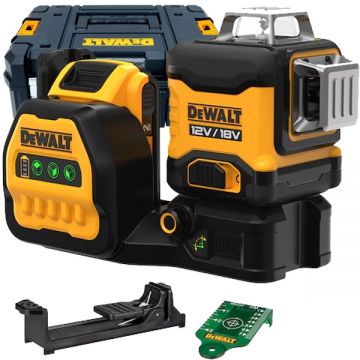 Dewalt  DCE089D1G18 - Nivela laser cu linii 35 m +/-0.3 mm/m 3 linii laser fascicul verde proiectie 360 grade suport perete valiza speciala