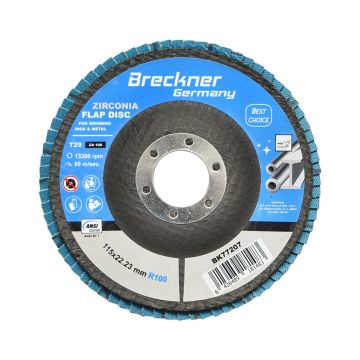 Disc lamelar, abraziv, cu zirconiu, pentru taiat si polizat metal, inox, P100, 115mm, Cod: BK77207 Echivalență: DISGX95, Breckner Germany