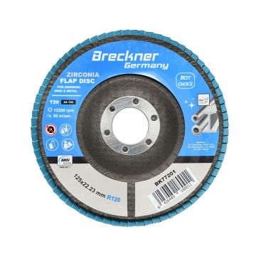 Disc lamelar, abraziv, cu zirconiu, pentru taiat si polizat metal, inox, P120, 125mm, Cod: BK77201 Echivalență: DISGX20, Breckner Germany
