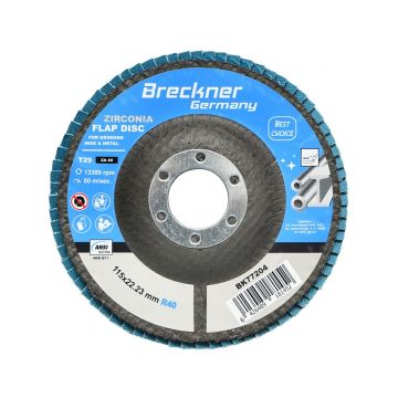 Disc lamelar, abraziv, cu zirconiu, pentru taiat si polizat metal, inox, P40, 115mm, Cod: BK77204 Echivalență: DISGX92, Breckner Germany