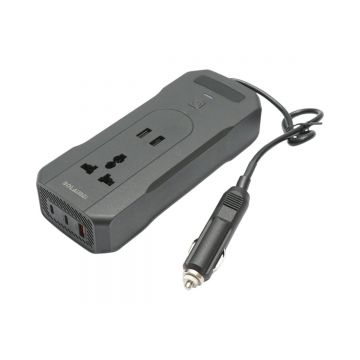 Invertor tensiune 12V-220V 200W, display digital LED, unda sinusoidala modificata, port USB, USB-C, iesire AC pentru laptop, telefon, frigider auto , Cod: BK79821