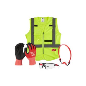 MILWAUKEE Kit de siguranță (ochelari, mănuși, dopuri de urechi, vestă) 9/L