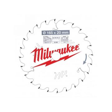 MILWAUKEE Lamă de ferăstrău pentru lemn 165 x 20 x 2,2 mm / 24T ATB