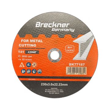 Panza disc, flex, pentru taiat si polizat metal, T41, 230x3.0x22mm, Cod: BK77187 Echivalență: DISGX06, Breckner Germany