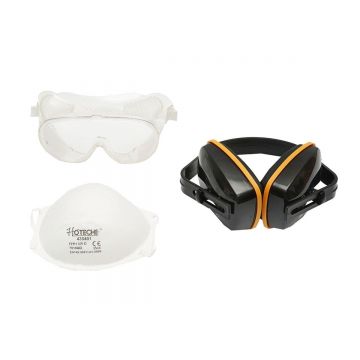 Set echipament de protectie masca praf, ochelari si casti Hoteche, Cod: BK77682, HOTECHE
