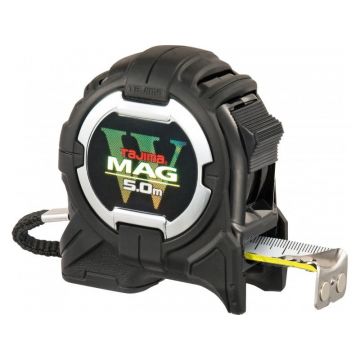 TAJIMA W-Mag Bandă de măsurare 5 m x 25 mm scalată pe ambele părți cu carcasă magnetică