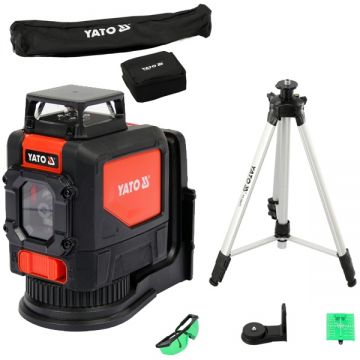 Yato  YT-30440 - Nivela laser cu linii 30 m +/-0.3 mm/m 5 linii laser fascicul verde proiectie 360 grade suport perete trepied geanta textila