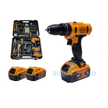 Masina de gaurit si insurubat cu percutie 120 piese, 48v, 2 acumulatori, trusa, incarcator inclus, bormasina autofiletanta 8AH, 1300rpm, Campion CMP1663 Masina de gaurit si insurubat cu percutie 120 piese, 48v, 2 acumulatori, trusa, incarcator inclus, bormasina autofiletanta 8AH, 1300rpm, Campion CMP1663