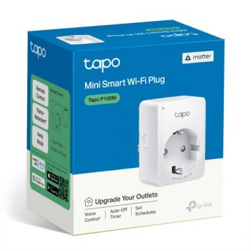Mini Priza Inteligenta Tapo P100M Certificare Matter 1x Schuko  Conectare prin Schuko (T) 10A Bluetooth Wi-Fi Alb