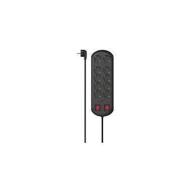 Power Strip 10-Way Overvoltage Protection Two Switches 2 m Black