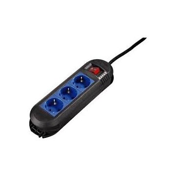 Power Strip 3-Way Switch Wall Mounting 1.5 m Black/Blue