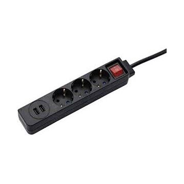 Power Strip 3-Way USB-A 17 W Switch 1.4 m Black