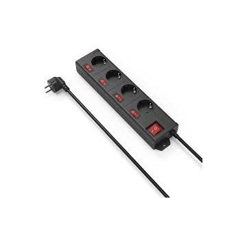 Power Strip 4-Way 90° Individually Switchable Wall Mounting 1.4 m Negru