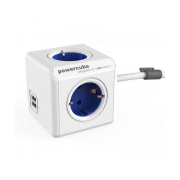 Prelungitor PowerCube Extended 2x USB 4x Schuko Cablu 1.5M Alb/Albastru