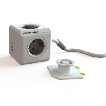 Prelungitor PowerCube Extended 2x USB 4x Schuko Cablu 3M Alb/Gri