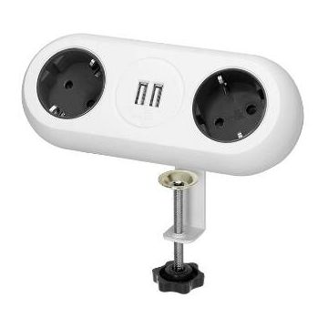 Priza pentru Mobilier OR-AE-13133(GS)/W Suport Montare 2 Prize Schuko 2xUSB Lungime Cablu 1.4M Alb