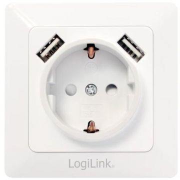 Priza pentru Perete 1x Schuko 2x USB 5V/2.1A  230V AC 50Hz Alb