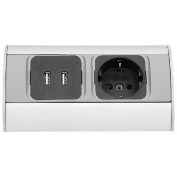 Priza Schuko OR-AE-1310(GS) 2xUSB 230V 3680W Cablu 0.5M Argintiu