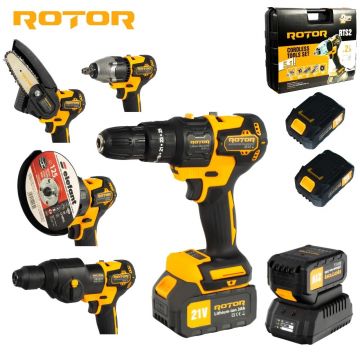 Unealta multifunctionala: polizor, masina gaurit, impact, rotopecutor 5 in 1m brushless, 21V, 3Ah, 2 acumulatori, 24000rpm, ROTOR RTS2