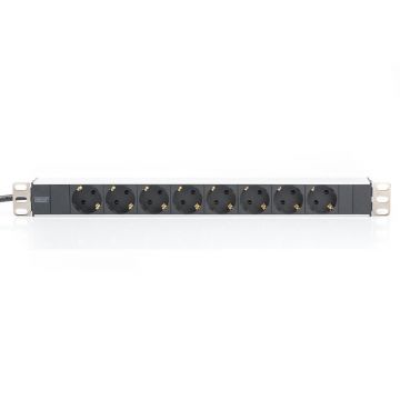 PDU outlet strip 19 RACK 8xSchuko, 2m 1xSchuko, 16A, aluminium