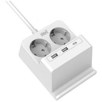 Prelungitor 2 Prize 2x USB-A 1x USB-C Incarcator Wireless 2m Alb