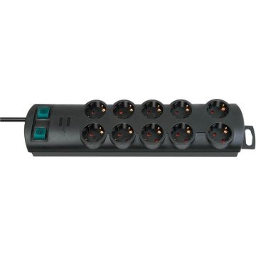 Prelungitor cu doua intrerupatoare 145558 10 prize 2m negru