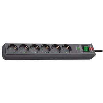 Prelungitor cu intrerupator 141886 ECO-Line 6 prize 1.5m negru