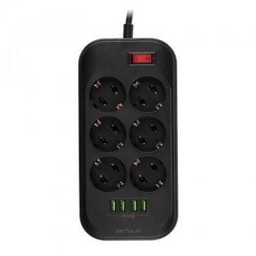 Prelungitor cu protectie 10 prize 2m Black
