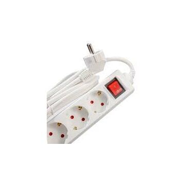 Prelungitor Euro Skt x 3 Conectare Prin Schuko (T) Cablu  1.5 m  7.5 A Protectie Contact Accidental On / Off Alb