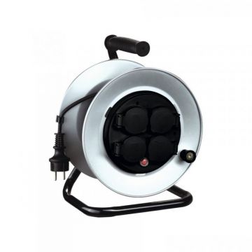 Prelungitor Rola Tip Tambur 4 Prize 250v Protectie Supraincalzire Cadru Metalic Lungime 25m