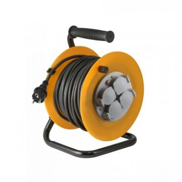 Prelungitor Rola Tip Tambur 4 Prize Protectie Copii 25 M Cadru Metalic Ip44
