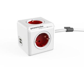 Priza cu prelungitor Power Cube 1402RD Extended USB Red