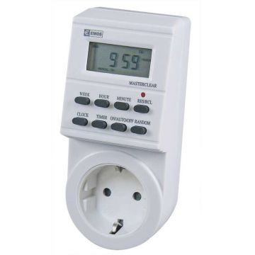 Priza programabila digitala TIMER 2-BL Afisaj 24H 10 Programe/zi Alb
