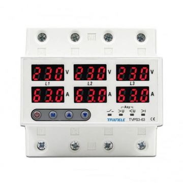 Releu trifazat de protectie la tensiune si curent 63A TAXNELE TVPS3-63