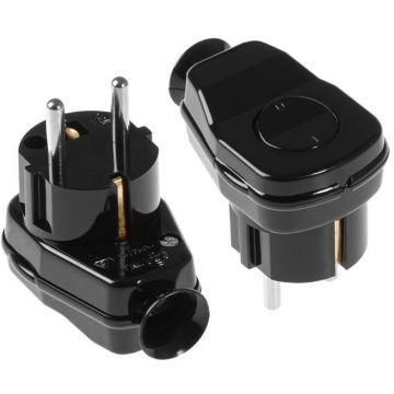Stecher Shuko cu Iesire Laterala WT-16U/LK Intrerupator Negru