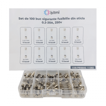 Set de 100 buc sigurante fuzibile din sticla 0.2-20A, 250V, Bitmi 11302