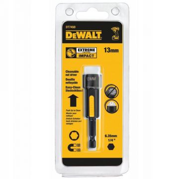 Bit tubular EXTREME IMPACT DeWALT DT7450, 13 x 75mm cu sistem de curatare, prindere hexagonala 1/4